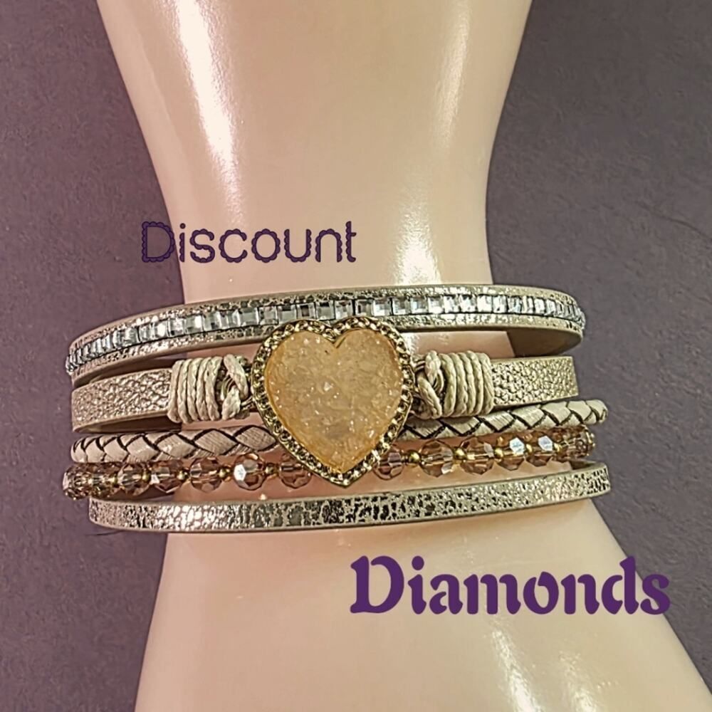 Elegant Gold and Beige Heart Cuff Bracelet - Picture 8 of 8